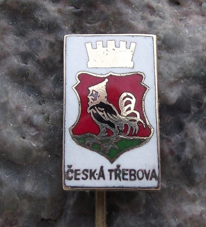 Vintage Česká Třebová Coat of Arms Chicken with Human Head Crest Pin Badge