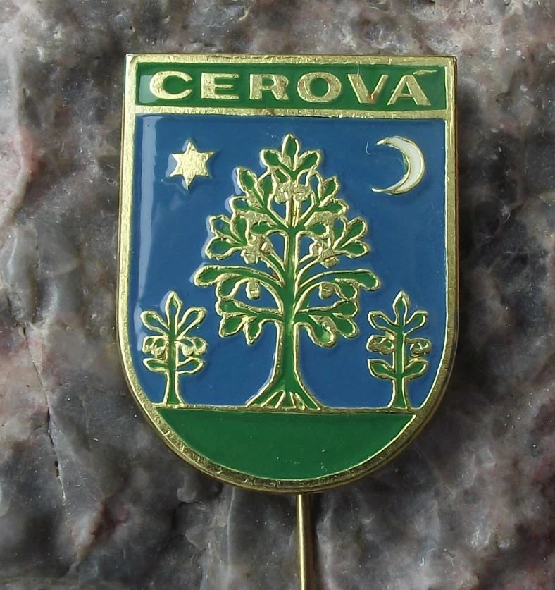 Vintage Cerová Slovakia Heraldic Crest Trees Coat of Arms Souvenir Pin Badge