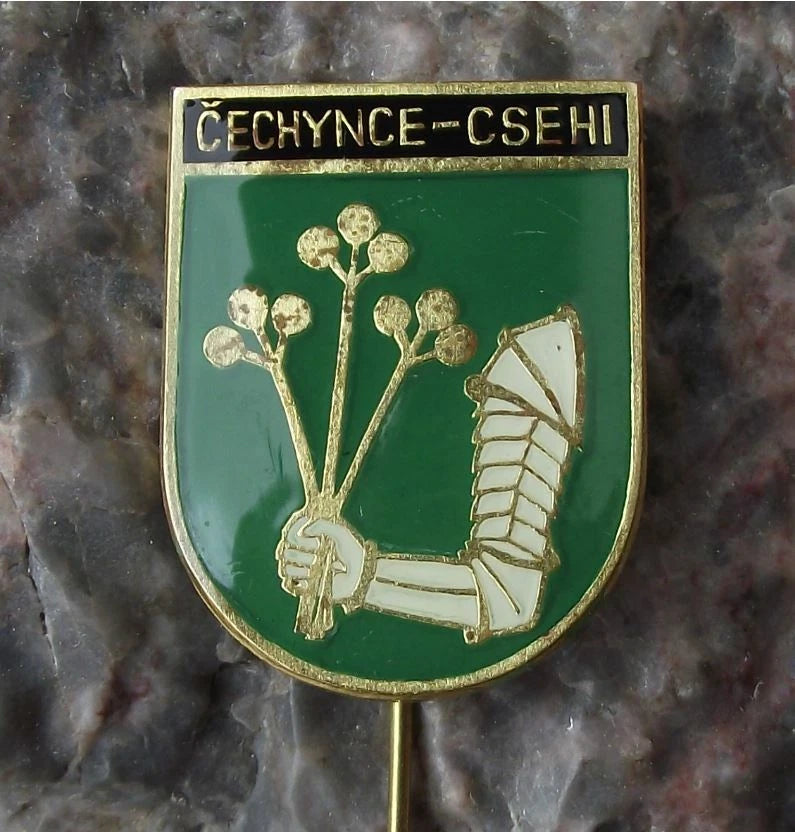 Vintage Čechynce Slovakia Heraldic Crest Arm Coat of Arms Souvenir Pin Badge