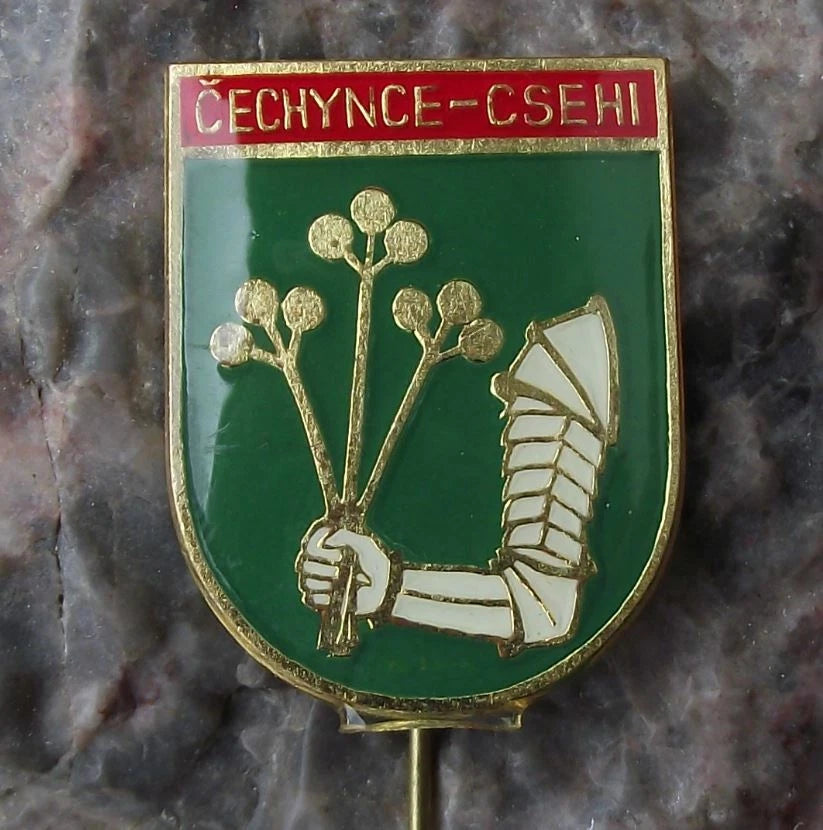Vintage Čechynce Slovakia Heraldic Crest Arm Coat of Arms Souvenir Pin Badge