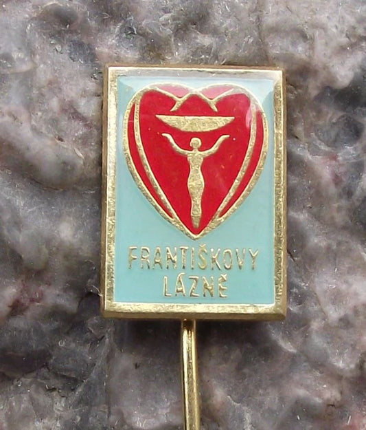 Vintage Františkovy Lázně Natural Spring Spa Resort Healthy Red Heart Pin Badge