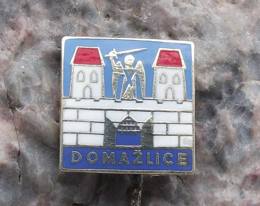 Vintage Domažlice Avenging Guardian Angel Castle Walls Heraldic Crest Pin Badge