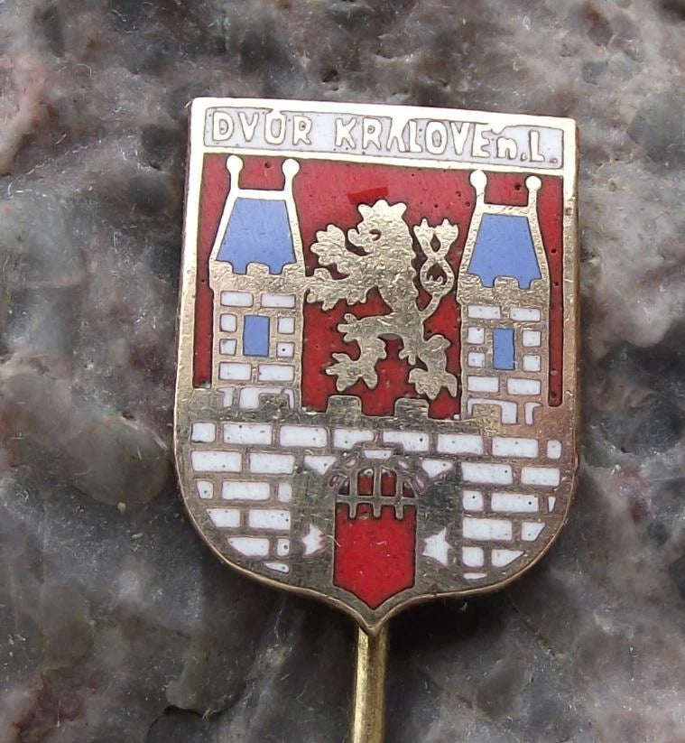 Vintage Dvůr Králové nad Labem Czech Heraldic Crest Official Coat of Arms Pin Badge