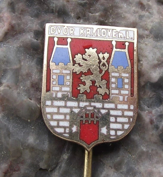 Vintage Dvůr Králové nad Labem Czech Heraldic Crest Official Coat of Arms Pin Badge
