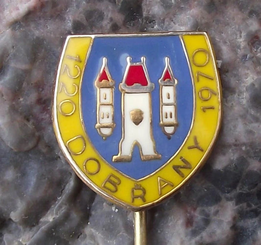 1970 Dobřany Czech Coat of Arms 750th Anniversary Heraldic Crest Pin Badge