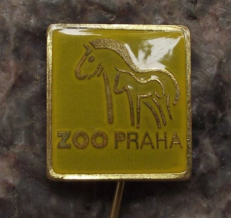 Vintage Prague Zoo Czech Przewalski Mongolian Wild Horse and Baby Foal Pin Badge