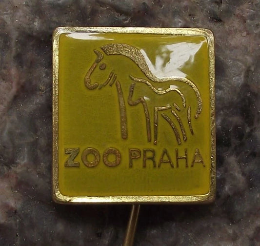 Vintage Prague Zoo Czech Przewalski Mongolian Wild Horse and Baby Foal Pin Badge