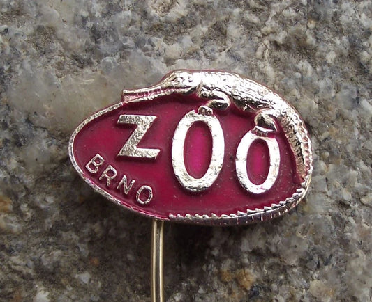 Vintage Brno Zoo Indian Gavial Crocodile Alligator Species Protection Pin Badge