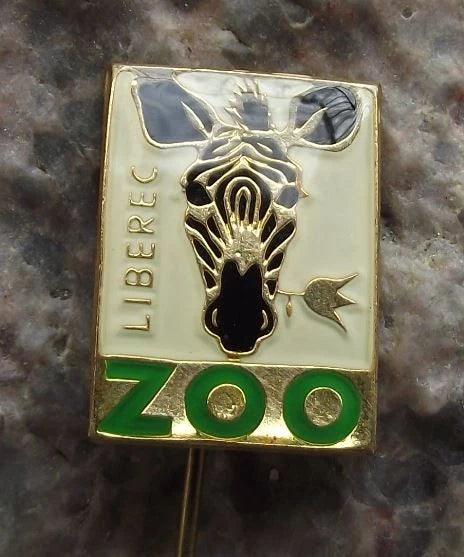Vintage Liberec Zoo Striped Zebra Head Eating Flower Czech Safari Park Pin Badge