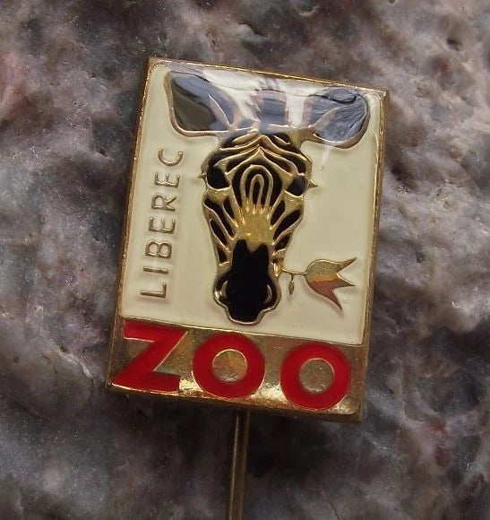 Vintage Liberec Zoo Striped Zebra Head Eating Flower Czech Safari Park Pin Badge