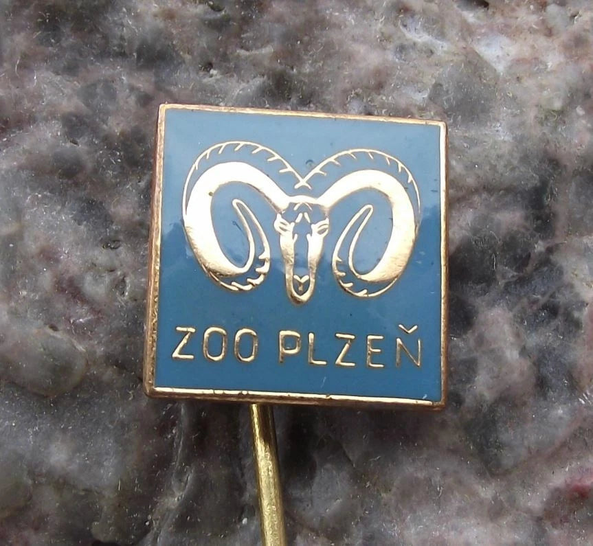 Vintage Plzen Zoo Rare Endangered Mouflon Wild Mountain Sheep Park Pin Badge