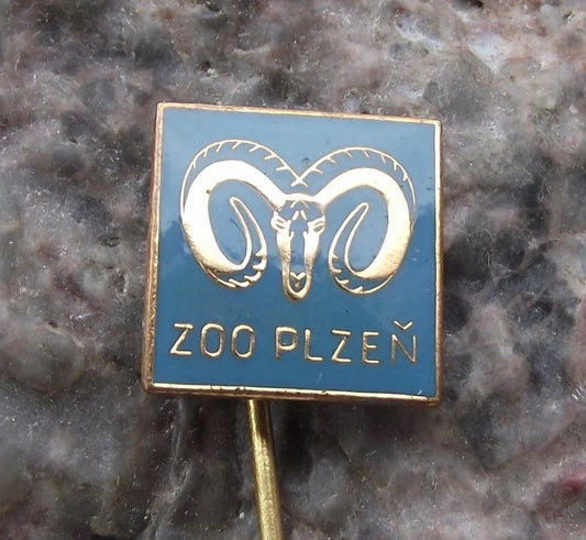 Vintage Plzen Zoo Rare Endangered Mouflon Wild Mountain Sheep Park Pin Badge