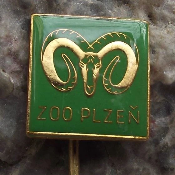 Vintage Plzen Zoo Rare Endangered Mouflon Wild Mountain Sheep Park Pin Badge