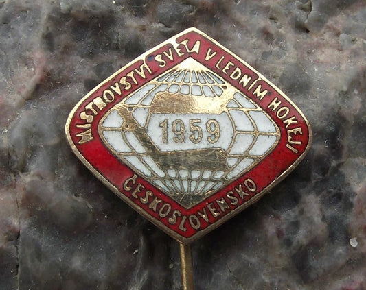 1959 Ice Hockey World Championships Czechoslovakia Face Off Sticks Pin Badge