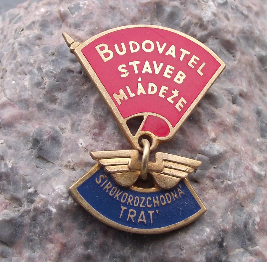 Vintage Cechoslovakia Youth Railway Volunteer Award Medal Train Rails Pin Badge