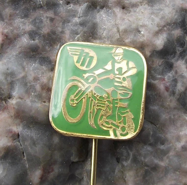 Vintage Leaping Motocross MX Motorbike Rider Mototechna Czech Race Pin Badge