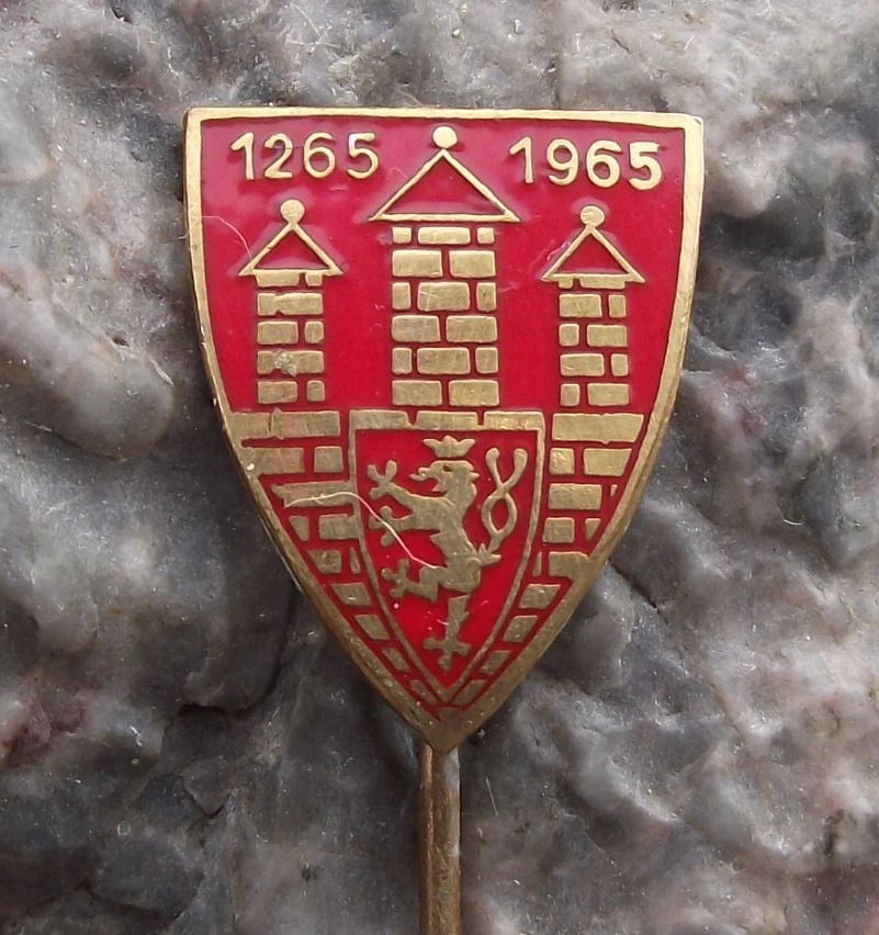 1965 Ceske Budejovice Rampant Lion Czech Heraldic Crest Souvenir Pin Badge