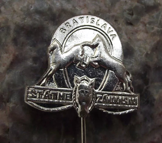 Vintage Bratislava State National Race Course Horse Racing Silver Pin Badge