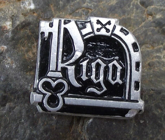 Vintage Riga Latvia Lutheran Key Emblem Motif Soviet Union Souvenir Pin Badge