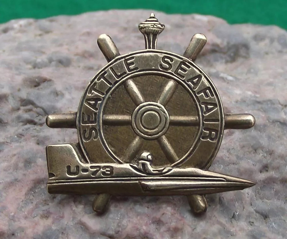Vintage Seattle USA Sea Fair U-73 Hydroplane Ships Wheel Logo Pin Badge - Badgecrazy