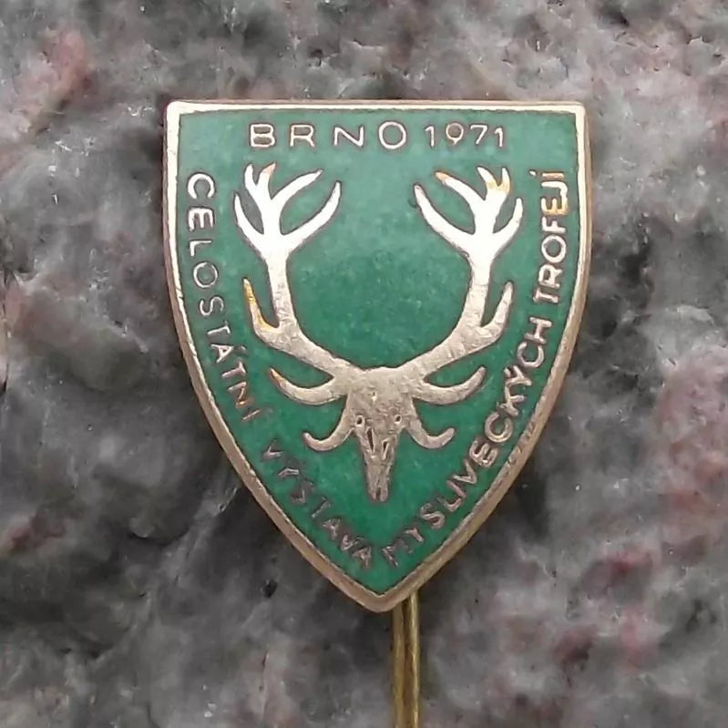 1971 Czech National Hunting Trophy Exhibition Brno Deer Show Expo Pin Badge