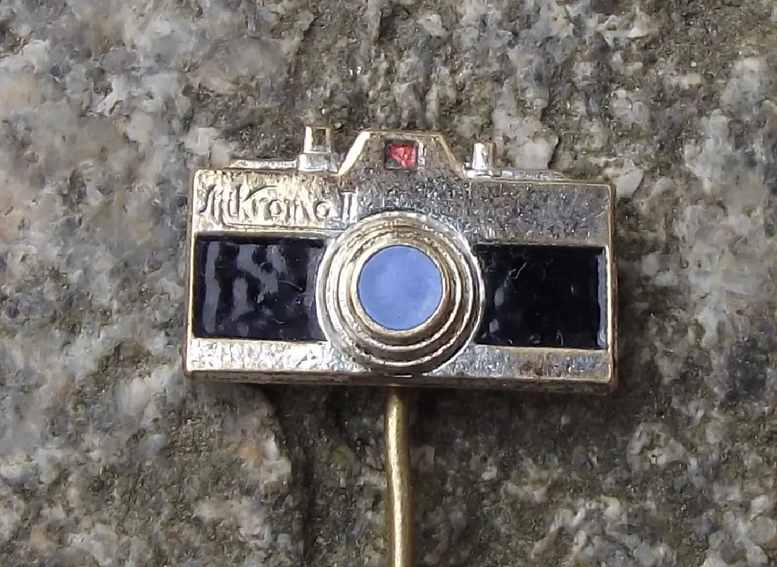 Vintage Meopta Mikroma II 16mm Miniature Spy Camera Pin Badge