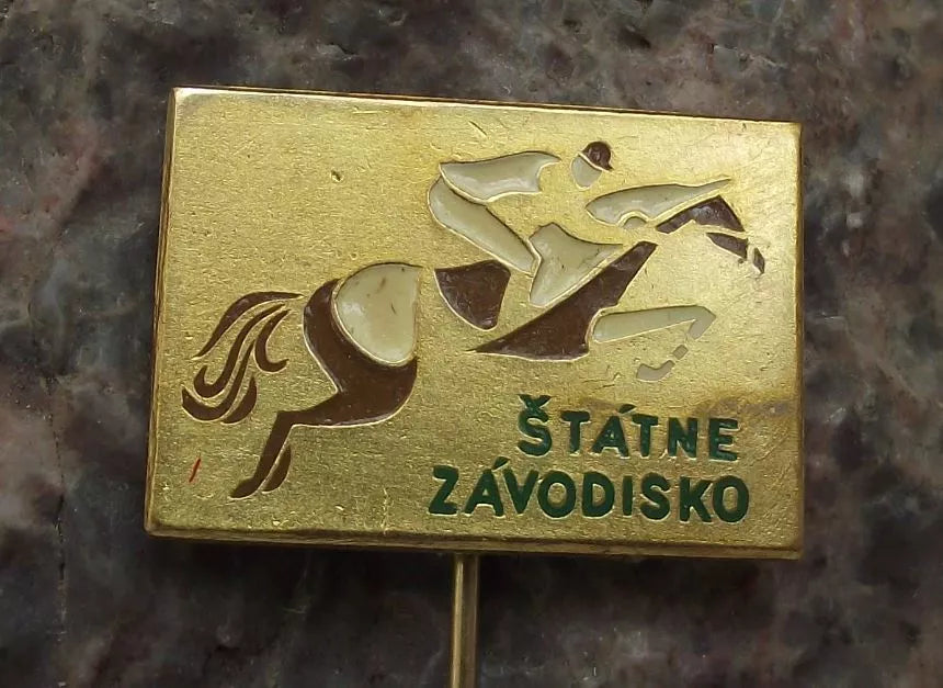 Vintage Bratislava Slovakia State Race Course Jumping Horse Racing Pin Badge