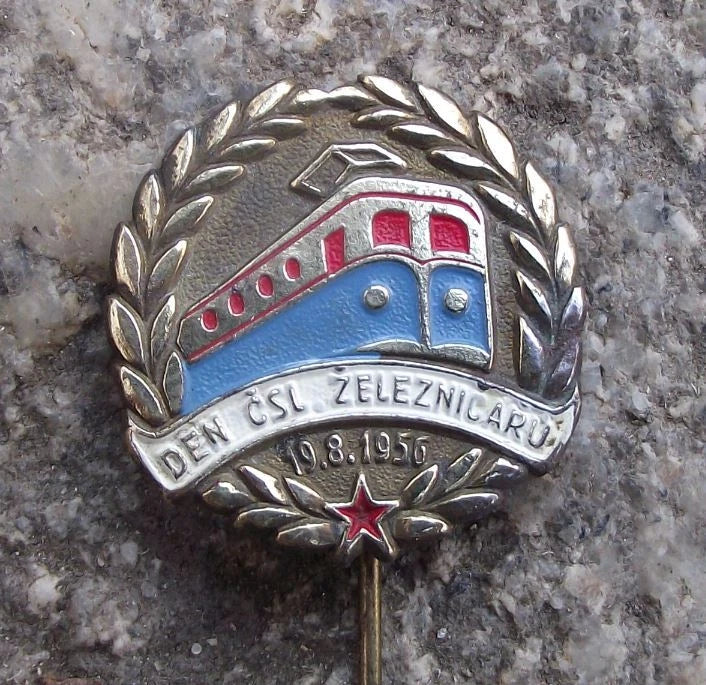 1956 Czechoslovak Rail Workers National Trade Union Day Electric Train Pin Badge