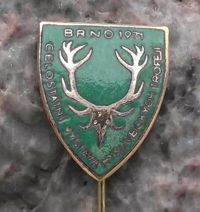 1971 Czech National Hunting Trophy Exhibition Brno Deer Show Expo Pin Badge