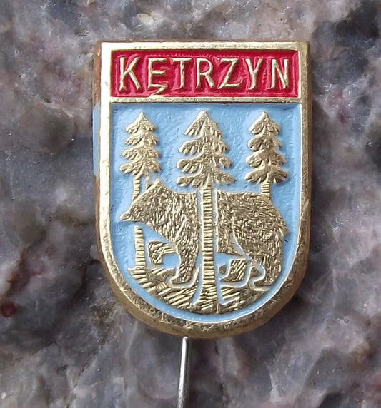 Vintage Ketrzyn Bear Polish City Poland Heraldic Coat of Arms Crest Pin Badge